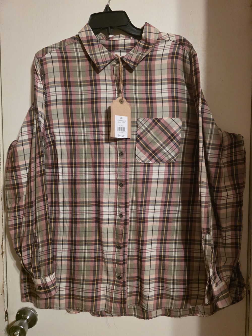 True Craft Plaid Button-Down Shirt in Pink, Green, Cream